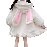 YEMOCILE Damen Cute Bunny Ear Langarm Fuzzy Fluffy Rabbit Tops Sweatshirt Hoodie Jacke Mäntel,Weiss, XXL