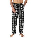 LAPASA Herren Schlafanzughose Kariert Loungehose Freizeithose Pyjamahose M39 Wärmer, Baumwollflanell: Schwarz + Weiß, Medium