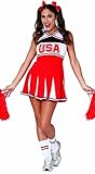FIESTAS GUIRCA Superstar Cheerleader Kostüm Damen - Größe M 38 – 40 - Rotes Cheerleader Outfit Fastnacht, USA High School Mädchen Kostüm, Fasching Kostüme für Erwachsene, Cheerleader Kleid Outfit