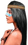 Balinco Indianer Perücke mit glatten Langen Haaren in schwarz + passendes Kopfband für Damen & Herren Fasching Karneval