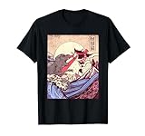 Vintage Retro Japanese Great Wave Cat Vs Monster Otaku Manga Kurzarm T-Shirt