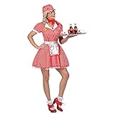 Widmann - Kostüm Kellnerin 50er Jahre, Kleid mit Petticoat, Schürze, Pin, Halstuch, Haube, Karneval, Mottoparty