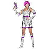 Widmann - Kostüm Space Girl, Kleid, fingerlose Handschuhe, Stiefelüberzieher, Astronautin, Weltall, Karneval, Mottoparty, Silber