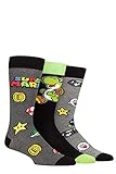 SockShop Herren Damen und Kinder Super Mario Feinde, Einschalten und Yoshi Baumwolle Socken Packung 3 Multi 40-45
