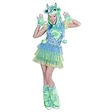 Widmann - Kostüm Monster Girl, Kleid, Mütze, Handschuhe und Stulpen, Karneval, Mottoparty