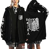 Vocha Anime Kleidung Attack on Titan Kapuzenjacke Levi Zip-up Hoodie Pullover Anime Merch Unisex Kapuzenpullover Cosplay (Black1,S,S)