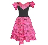 La Senorita Spanische Flamenco Kleid/Kostüm - für Mädchen/Kinder - Rosa/Schwarz - Größe 152-158 - Länge 105 cm/für 12-13 Jahr