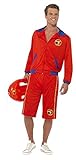 Smiffys, Herren Baywatch Strand Rettungsschwimmer Kostüm, Jacke und Lange Shorts, Größe: L, 32893, Rot