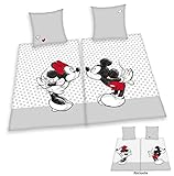 Disney Mickey & Minnie Mouse Partner Bettwäsche 4-teilig 80x80 + 135x200cm 100% Baumwolle mit Reißverschluss
