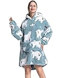 JOJJJOJ Übergroße Hoodie-Decke mit riesiger Tasche Bequeme Sherpa Fleece Decke Kapuzenpullover warmes Sweatshirt Bademantel für Damen Herren Teenager Geschenk