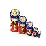 Russische Matroschka-Puppen, 5 traditionelle Matroschkas Roter Sarafan-Stil | Babuschka Holzpuppen, Traditionelles Kostüm-Design, Handgefertigt in Russland | Roter Sarafan, 5 Stück, 18 cm