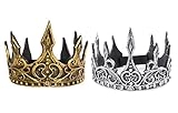 VKI 2 Stück Mittelalterliche Königskrone Stirnband Tiara Bühne Halloween Cosplay Krone Prop Faschingskostüm für Erwachsene, Gold und Silber
