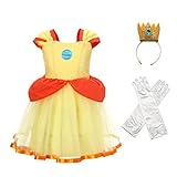 Lito Angels Prinzessin Daisy Kostüm Kleid Verkleidung mit Krone und Handschuhen für Kinder Mädchen Größe 6-7 Jahre 122