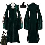 Amalon Professor Minerva McGonagall Cosplay Kostüm Outfit Grünes Seil Zauberer Uniform Kleid Komplettes Set Halloween Karneval Zauberin Anziehanzug mit Hut für Frauen Mädchen (XXXL)