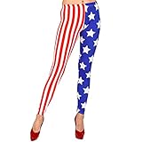 Widmann - USA Leggings, für Damen, dehnbare Hose, Stars and Stripes, Amerikanische Flagge, Alltag, Sport, Kostüm, Karneval, Mottoparty