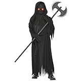 Amscan - Kinderkostüm Grim Reaper, Robe, Gürtel, Maske mit LED-Augen, Handschuhe, Sensenmann, Dämon, Mottoparty, Karneval, Halloween