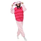 Erwachsene Ferkel Einteiler Polar Fleece Schlafanzüge Cartoon Tier Nachtwäsche Halloween Cosplay Kostüm Unisex, Rot, S (Height 4'10-5'2)