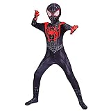Kids Party Cosplay Superhelden Kostüm Spider Miles Morales,Kinder Fantasie Verkleidung Anziehen Jumpsuit Overall 120-130