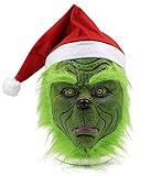SHIFANQI Grinch Maske Erwachsene,Grinch Kostüm Maske,Weihnachten Kopfbedeckung Latex Performance Requisiten Cute Props Green Monster Mask Garden Yard Party (Grinch mit Weihnachtshut)