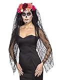 Smiffys 44963 Deluxe Day of the Dead Stirnband, Rot/Schwarz, One Size