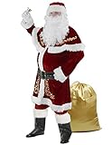 Ahititi Weihnachtsmann Kostüm für Männer 12 STK Set Weihnachtsfeier Cosplay für Erwachsene Roter Deluxe Samt Weihnachtsmann-Anzug XL
