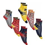 Harry Potter Socken, 6er Pack Socken für Kinder und Jugendliche Klassische Socken für Jungen, Hogwarts Gryffindor Design, Größe EU 27/30