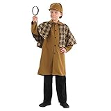 Fun Shack Braunes Detektiv Kostüm Kinder, Viktorianischer Detektiv Kostüm Jungen und Mädchen Faschingskostüme Kinder Größe XL