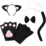 dressforfun 302045 - Kostüm Set Katze für Erwachsene, Haarreif mit Ohren, Handschuhe, Fliege und Schwanz