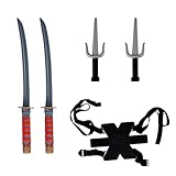 CoolChange Kinder Ninja Schwert Set für Samurai Kostüm | Kunststoff | Waffenset mit 2 Katana Schwerter, 2 Sai Dolche, Rückenholster