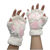 Qersh Katzenpfote Handschuhe 1 Paare Kawaii Handschuhe Katzenpfoten Cosplay Kunstpelz Plüsch Katzen Handschuhe für Frauen Löwenpfoten Fingerlose Handschuhe für Mädchen Frauen (H, Keine Fingerlinge)