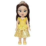 Disney Princess Belle Puppe 35cm, reflektierende Glitzeraugen, bewegliche Gelenke, ausziehbares Kleid, Schuhe, Krone, langes braunes Haar, für Mädchen ab 3 Jahren