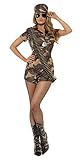 Smiffys, Damen Sexy Armee Girl Kostüm, Kurzoverall, Gürtel und Mütze, Größe: M, 28864