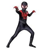 Kitimi kostüm kinder, Spider Superheld 3D Anime Anzugfür Bodysuit Miles Morales, Junge Cosplay Halloween Christmas Karneval Action Dress Ups und Zubehör Party Kostüm