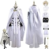 Wamalon Anime Seraph of The End Mikaela Hyakuya Cosplay Kostüm Outfit Weiße Uniform Umhang Full Set Halloween Party Karneval Dress Up Anzüge mit Perücke für Kinder Erwachsene (S)