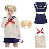 pztqxz Halloween Cosplay Anime Japanisches Schulmädchen Kurzarm Uniform My Hero Himiko Toga Cosplay Kostüm für Mädchen