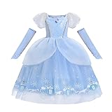 Lito Angels Prinzessin Cinderella Aschenputtel Kostüm Kleid Verkleidung mit Handschuhen für Mädchen Kinder, Größe 5-6 Jahre 116, Blau