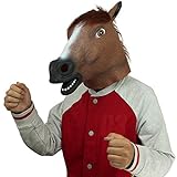 Cusfull Pferdmaske,Latex Tiermaske Pferdekopf Pferdemaske Pferd Kostüm für Halloween Weihnachten Party Dekoration (Braun Pferd)