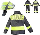 Nerd Clear Feuerwehr Kostüm Set für Kinder | 3-teilig: Helm, Jacke, Hose | ideal für Karneval & Fasching | Jungen & Mädchen |: Größe: 140