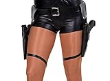 shoperama Pistolen-Gürtel inkl. 2 Waffen Zwillingsholster Doppelholster Halfter Cop SWAT Lara Croft Polizist Gangster Kostüm-Zubehör