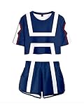GuliriFe Mein Held Academia Bakugou Katsuki Cosplay Kostüm Cheerleader Cheerleader Uniform Crop Top Shorts Outfits Set (Dunkelblau, S)