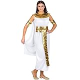 dressforfun Frauenkostüm Nilkönigin Kairo | langes Kleid mit angenähtem Cape | goldene Armbänder, Gürtel & Kragen (XL | Nr. 300325)