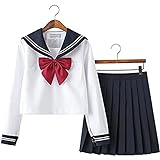CICCB-DAMOY Brandneu japanische dchen Sailor Uniform Shirts JK Uniform Anime Cosplay Kostüme Set Hemd + Faltenrock + rote Fliege (Weiß, M / 155-160cm)