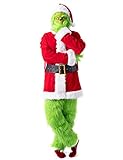 PAFIGA Grünes großes Monster-Kostüm für Herren, 7-teilig, Weihnachtsmann-Anzug für Erwachsene, grünes Outfit, Grün , Medium