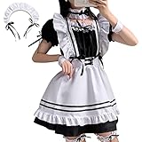 BIAOQINBO Maid Kostüm French Dienstmädchen,6Pcs Sets Anime French Maid Schürze Lolita Cosplay Faschingskostüm Frauen Kleid Outfit für Halloween Weihnachten Party Karneval (S)