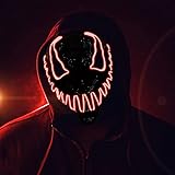 RoserRose 2022 Halloween Maske, LED Horror Maske mit 3 Beleuchtungsmodi, Halloween Scream Maske, Halloween Purge Maske für Kostümspiele Cosplays Feste und Partys (Rot)