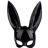 RTWAY Hasenmaske, Schwarze Maskerade Maske, Hase Augenmaske mit Ohren, Hasenmaske für Halloween Party Kostüm Cosplay Ostern Karneval