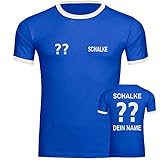 VIMAVERTRIEB Herren Kontrast T-Shirt Schalke - Trikot mit Deinem Namen und Nummer - Druck: weiß - Männer Shirt Wunschtext - Größe: XXL blau/weiß