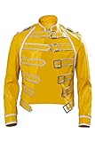 Rock Star Freddie Cosplay Kostüm Herren 80er Jahre Rock Band Steampunk Wembley Konzert Lederjacke Gelb Gr. XL, gelb