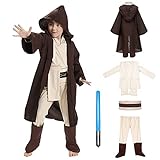 Jedi Kostüm Kinder Star Wars Kostüm Jedi Robe Kinder, Mittelalter Ritter Cosplay Outfit für Jungen, Braun (L(135-150 cm))