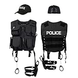 Black Snake SWAT FBI Police Security Kostüm inkl. Einsatzweste, Pistolenholster, Handschellen und Baseball Cap - M/L - Police